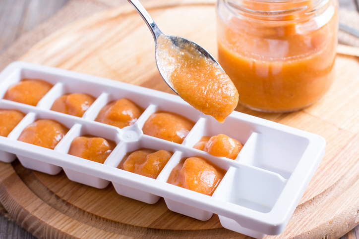 Baby food puree in ice cube container